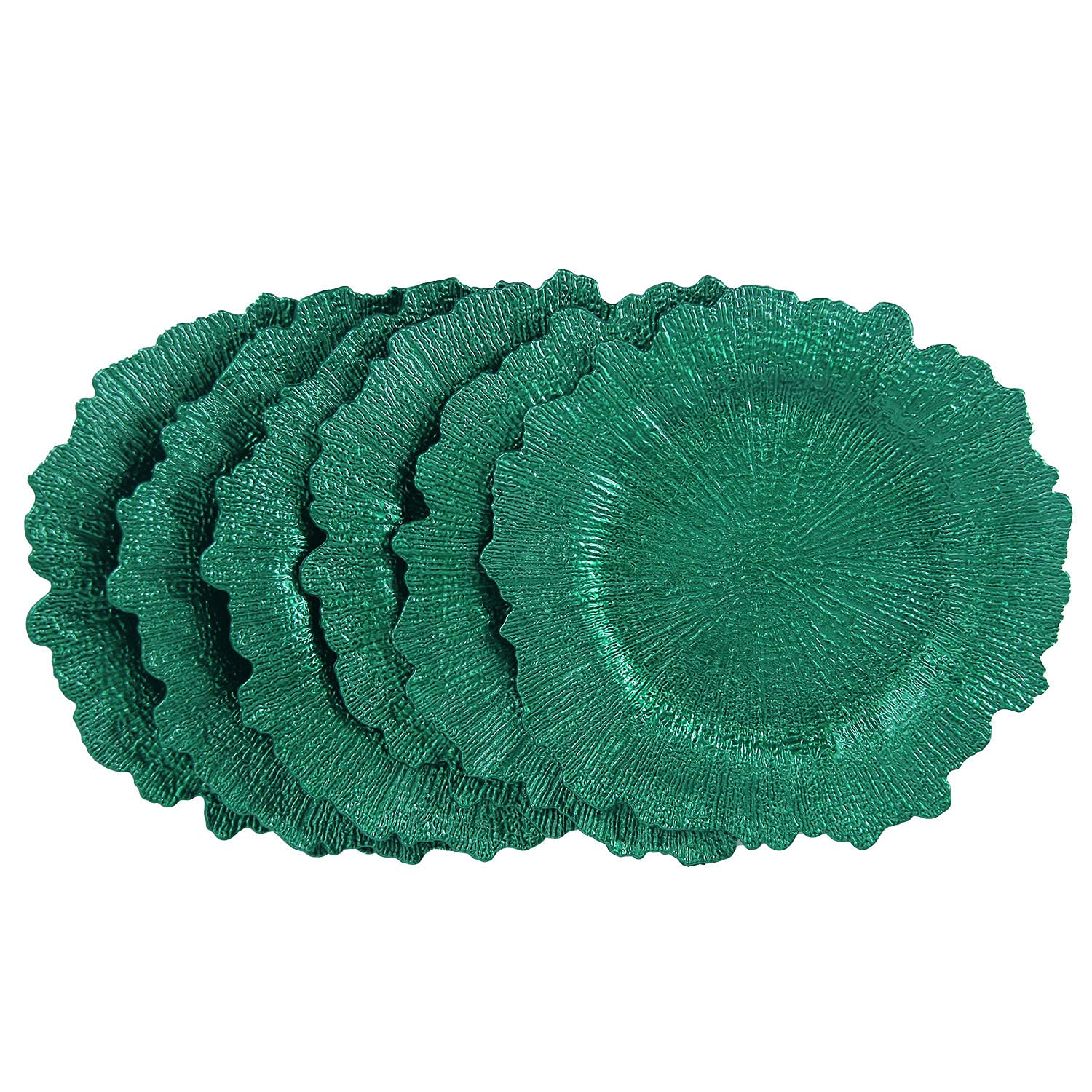 WELMATCH Green Plastic Reef Charger Plates - 12 pcs 13 Inch Round Floral Sponge Charger Plates Wedding Party Decoration (Green, 12)