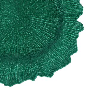 WELMATCH Green Plastic Reef Charger Plates - 12 pcs 13 Inch Round Floral Sponge Charger Plates Wedding Party Decoration (Green, 12)