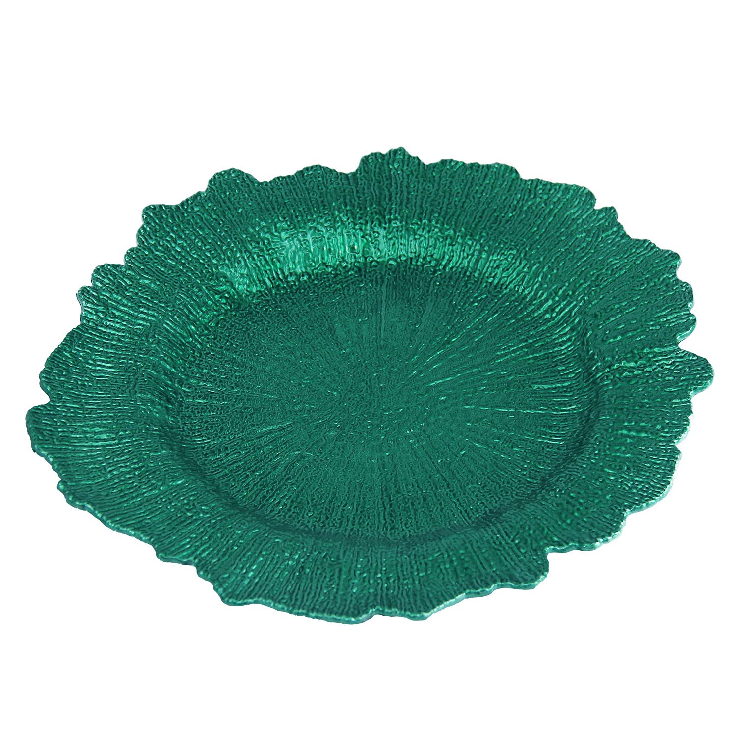 WELMATCH Green Plastic Reef Charger Plates - 12 pcs 13 Inch Round Floral Sponge Charger Plates Wedding Party Decoration (Green, 12)