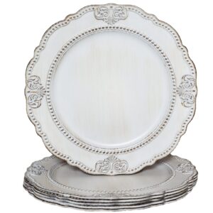 spsyrine antique white charger plates, set of 6 embossed baroque chargers for dinner plates, wedding, party