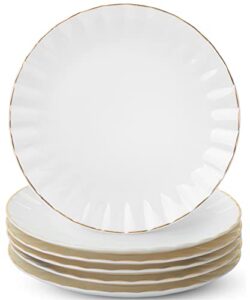 btat- white dessert plates, set of 6, 8 inch, white porcelain with gold trim, small plate, small appetizer plates, small white plates, dessert plates porcelain, white plates