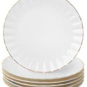 BTaT- White Dessert Plates, Set of 6, 8 inch, White Porcelain with Gold Trim, Small Plate, Small Appetizer Plates, Small White Plates, Dessert Plates Porcelain, White Plates