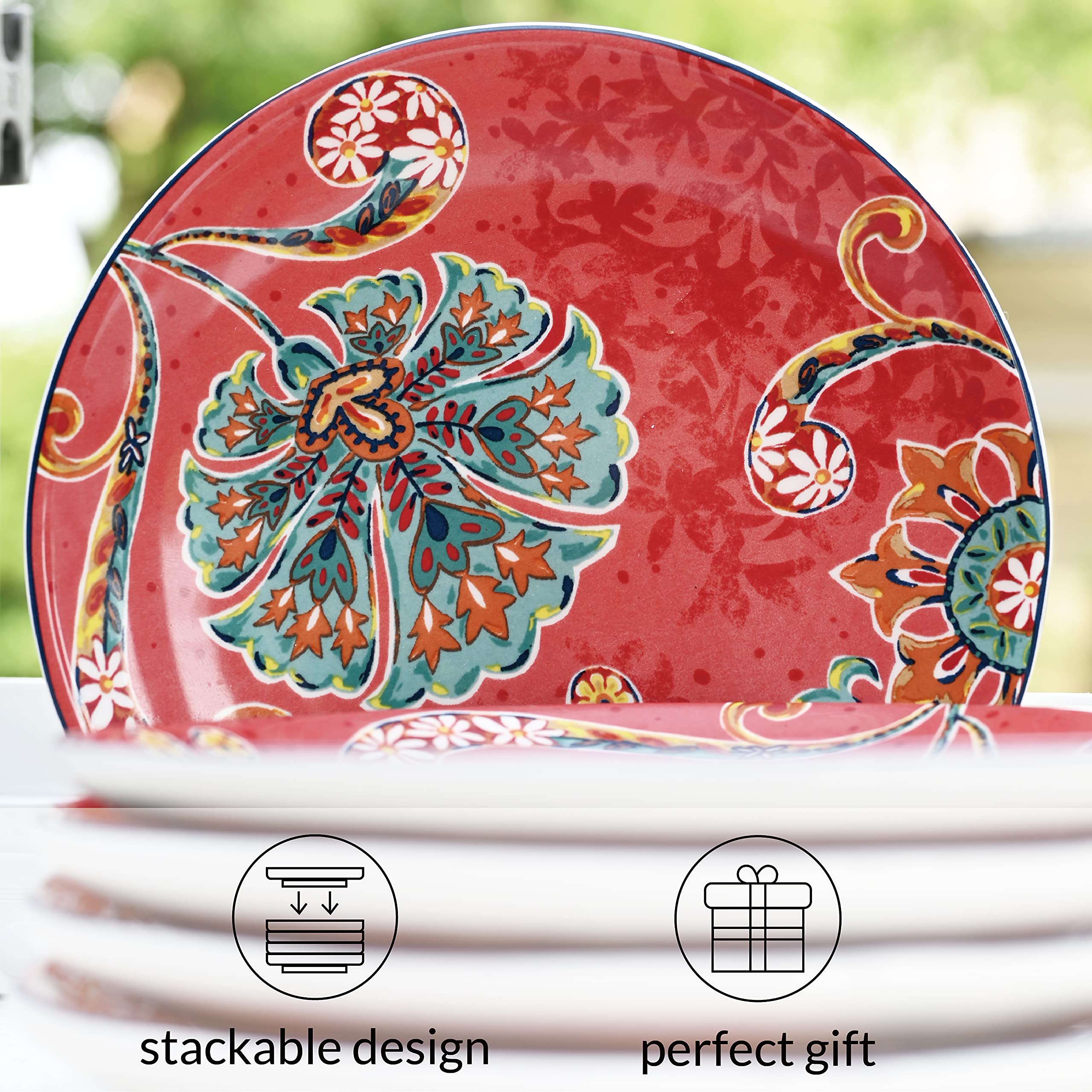 Sonemone Red Farmhouse Floral Dessert Plates, 6 Inch Appetizer Plates Set of 6, for Valentines Cake, Pie, Snacks, Ice cream, Side Dish, Sauces, Microwave & Dishwasher Safe