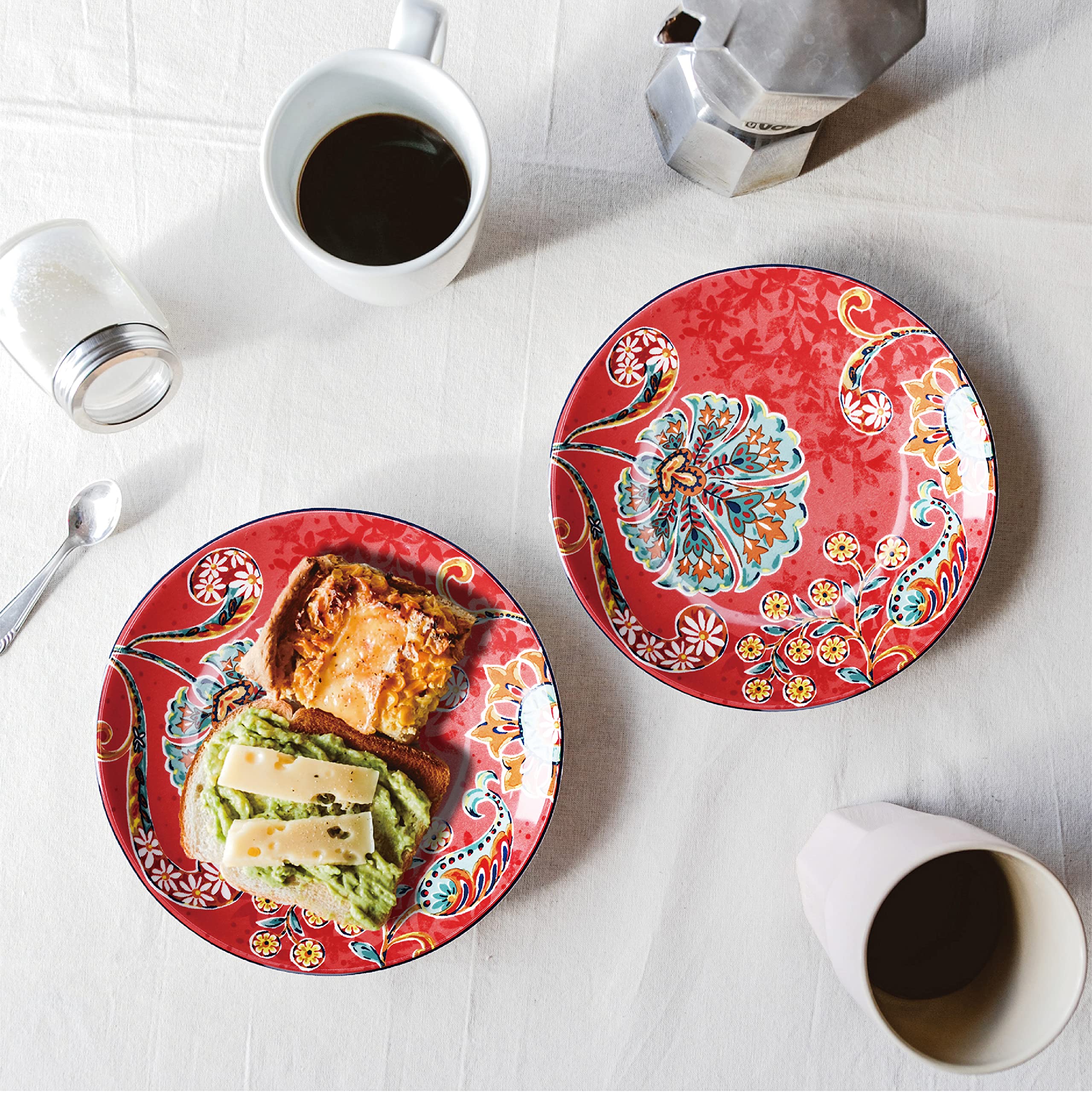 Sonemone Red Farmhouse Floral Dessert Plates, 6 Inch Appetizer Plates Set of 6, for Valentines Cake, Pie, Snacks, Ice cream, Side Dish, Sauces, Microwave & Dishwasher Safe