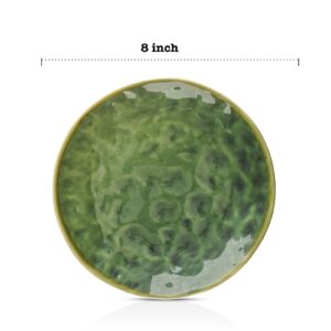 Ceramic Round Dessert Salad Plates - 8 Inch, Set of 6, Microwave, Oven, and Dishwasher Safe, Scratch Resistant, Porcelain Fluted Suitable for Snacks, Appetizer, Home, Party (Green)