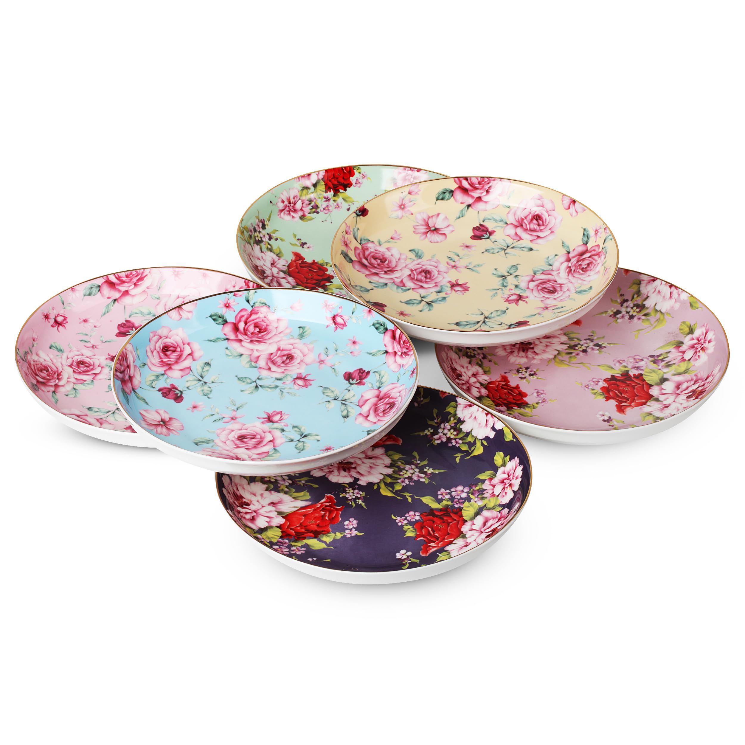 BTaT- Floral Dessert Plates, Deep Plates, 8 inch, Set of 6, Porcelain Bone China, Appetizer Plates, Floral Plates, Salad Plates, Small Plates, Small Plates Set, Small Dishes, Salad Plates