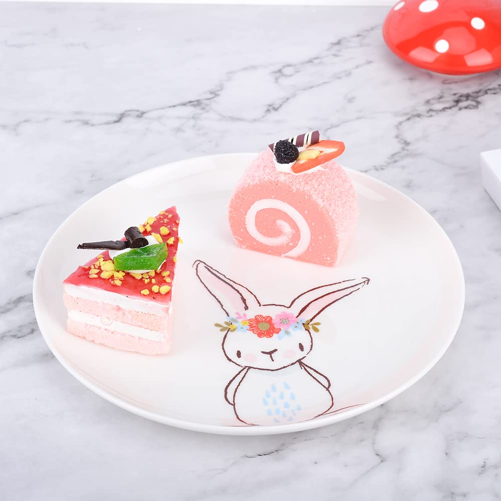 XinHuiGY Bunny Rabbit Ceramic plates,Dishes for Dessert Food Server dishes,8inch cute Dessert Cake Plate Set of 2, Tableware Crafts for Easter day,Wedding,mother's day