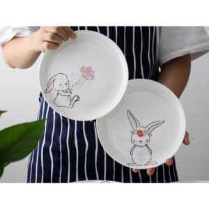 XinHuiGY Bunny Rabbit Ceramic plates,Dishes for Dessert Food Server dishes,8inch cute Dessert Cake Plate Set of 2, Tableware Crafts for Easter day,Wedding,mother's day