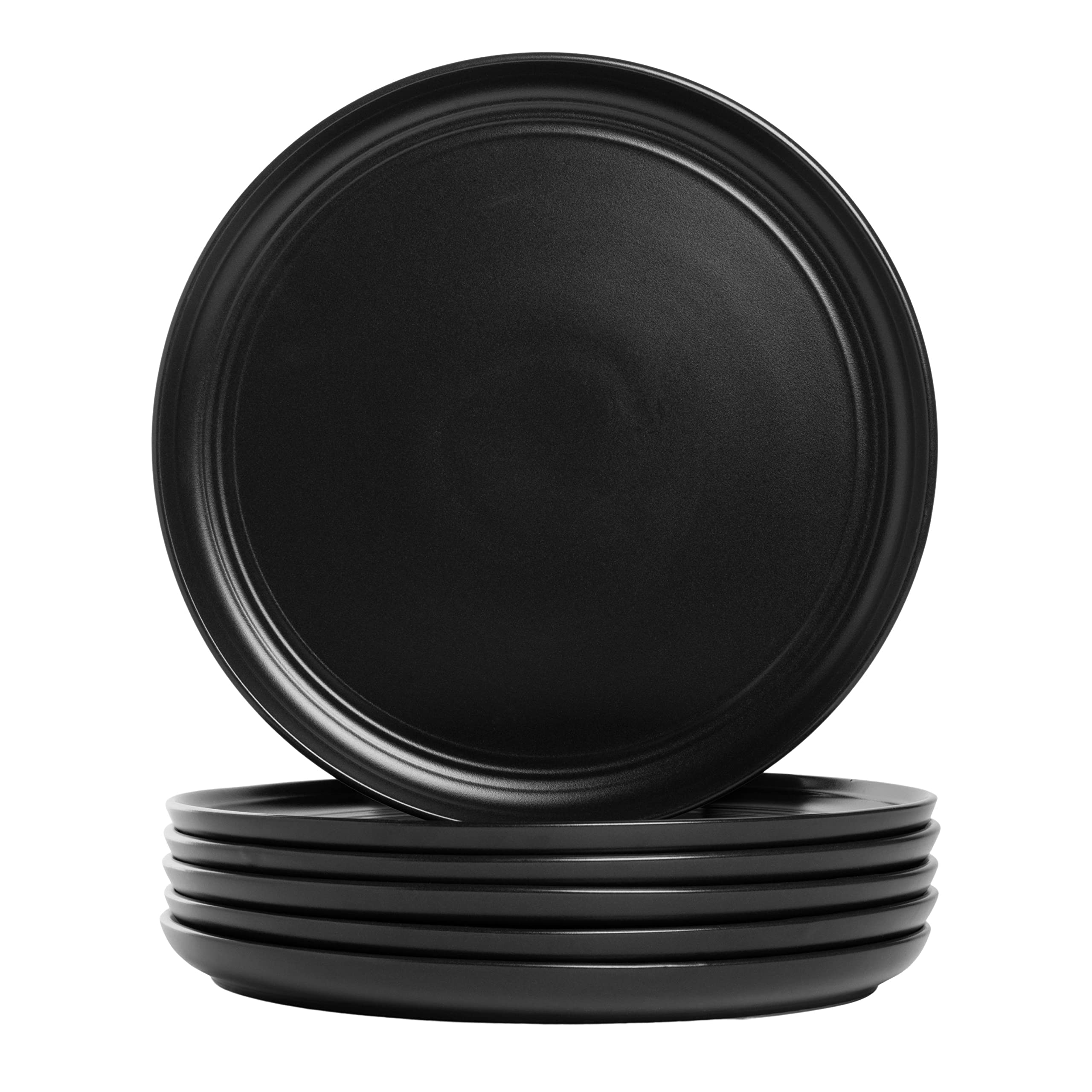 Double Line 10.5" Dinner Plate, Set of 6, Matte Black