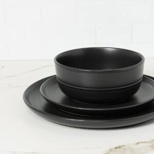 Double Line 10.5" Dinner Plate, Set of 6, Matte Black