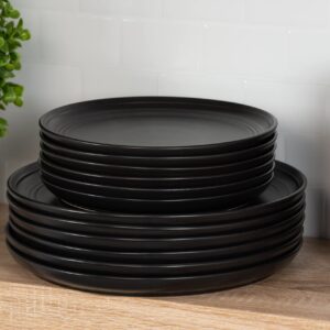 Double Line 10.5" Dinner Plate, Set of 6, Matte Black