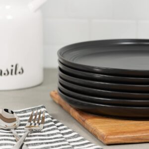 Double Line 10.5" Dinner Plate, Set of 6, Matte Black