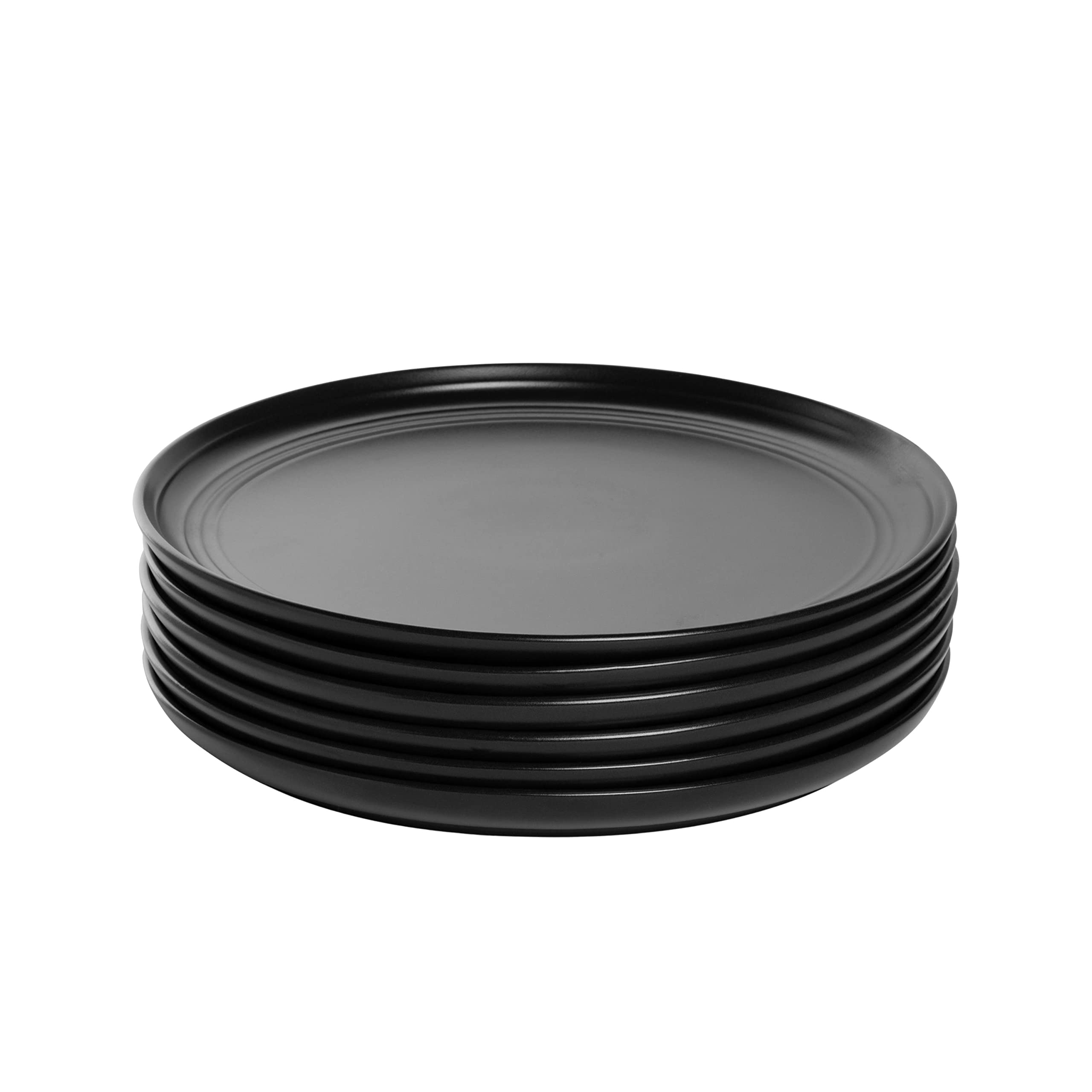 Double Line 10.5" Dinner Plate, Set of 6, Matte Black