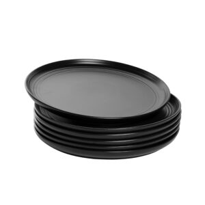 Double Line 10.5" Dinner Plate, Set of 6, Matte Black