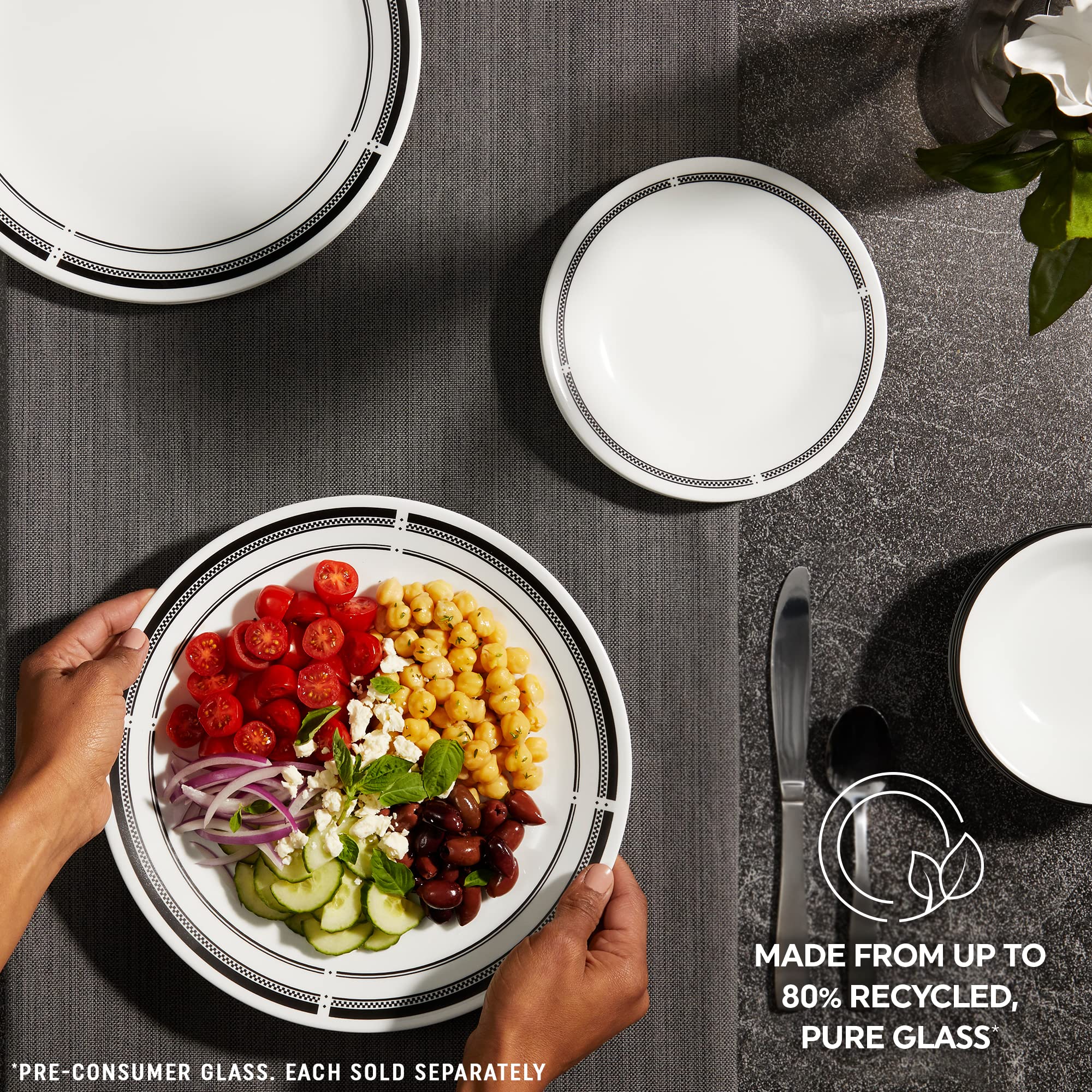 Corelle 6-Piece 10.25" Dinner Round Plates, Vitrelle Triple Layer Glass, Lightweight Round Plates, Large Round Plates, Chip and Scratch Resistant, Microwave and Dishwasher Safe, Brasserie