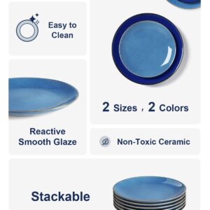 LE TAUCI Dinner Plates 10.5 Inch, Ceramic Salad Plate Set, Kitchen Serving Dishes for Housewarming Thanksgiving Christmas, Microwave Oven Safe - Set of 6, Reactive Glaze, Ceylon Blue