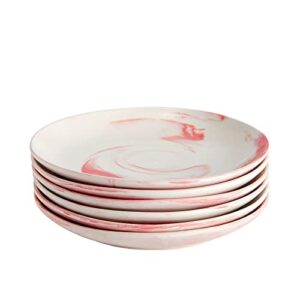 juvale 6 pack pink marble ceramic plates, 10 inches, microwave and dishwasher safe pink marbled plates for kitchen