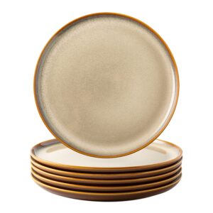 leratio ceramic dinner plates set of 6, 10.5 inch reactive glaze porcelain plates, modern shape dinnerware dishes set for kitchen,microwave&dishwasher&oven safe, scratch resistant-khaki