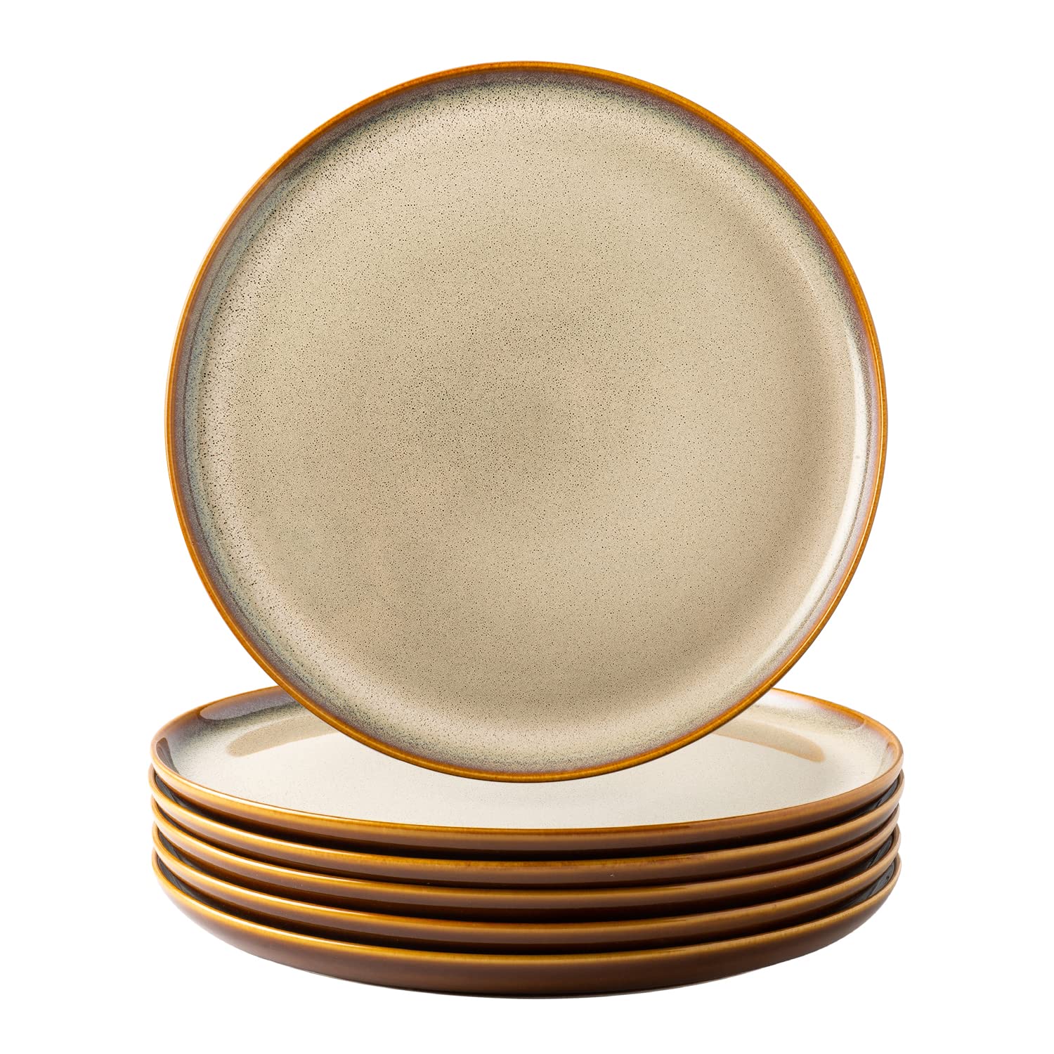 LERATIO Ceramic Dinner Plates Set of 6, 10.5 Inch Reactive Glaze Porcelain Plates, Modern Shape Dinnerware Dishes Set for Kitchen,Microwave&Dishwasher&Oven Safe, Scratch Resistant-Khaki