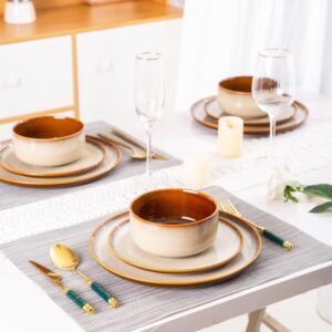 LERATIO Ceramic Dinner Plates Set of 6, 10.5 Inch Reactive Glaze Porcelain Plates, Modern Shape Dinnerware Dishes Set for Kitchen,Microwave&Dishwasher&Oven Safe, Scratch Resistant-Khaki