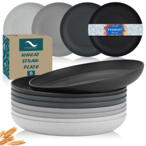 pyrmont dinner plates set of 8 unbreakable wheat straw plates 10-inch large plates plastic plates reusable dishwasher and microwave safe unbreakable plates for kids (grey stone)