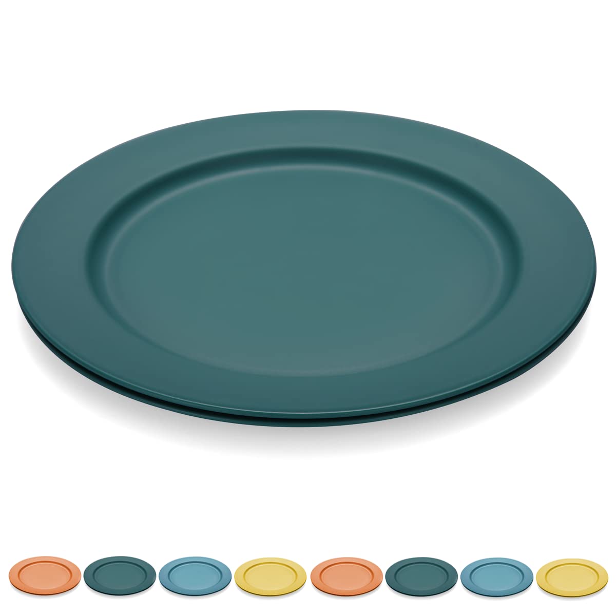 Kyraton 10 Inch Large Plastic Plates 8 Pieces, Dishwasher Safe, Unbreakable And Reusable Light Weight Dinner Plates Microwave Safe BPA Free (Dark Green)