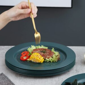 Kyraton 10 Inch Large Plastic Plates 8 Pieces, Dishwasher Safe, Unbreakable And Reusable Light Weight Dinner Plates Microwave Safe BPA Free (Dark Green)