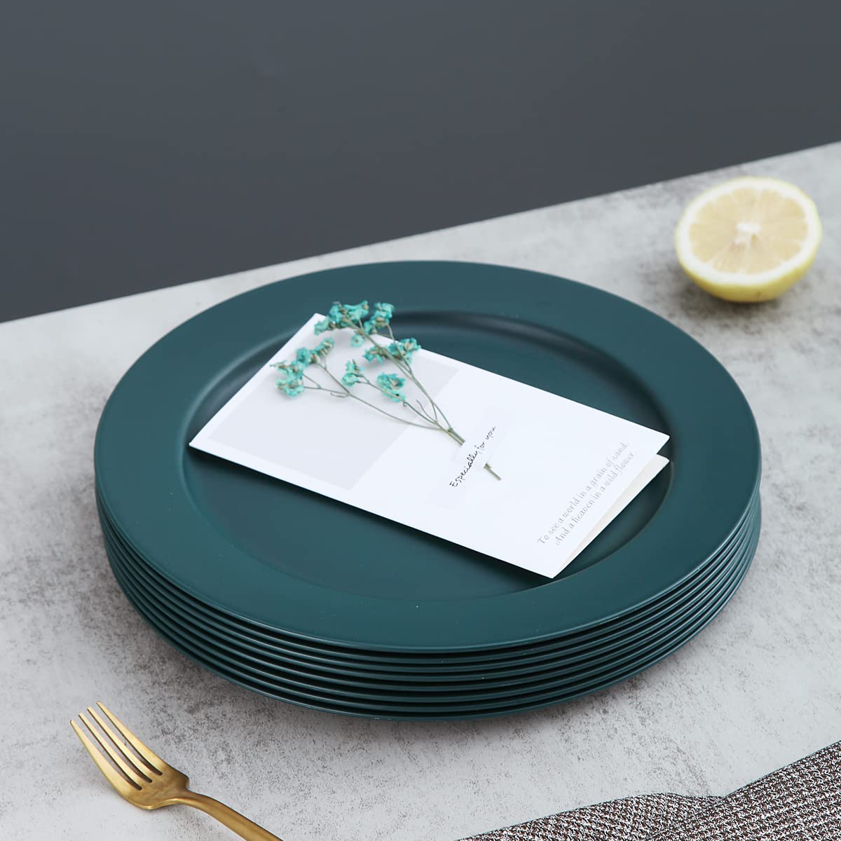 Kyraton 10 Inch Large Plastic Plates 8 Pieces, Dishwasher Safe, Unbreakable And Reusable Light Weight Dinner Plates Microwave Safe BPA Free (Dark Green)