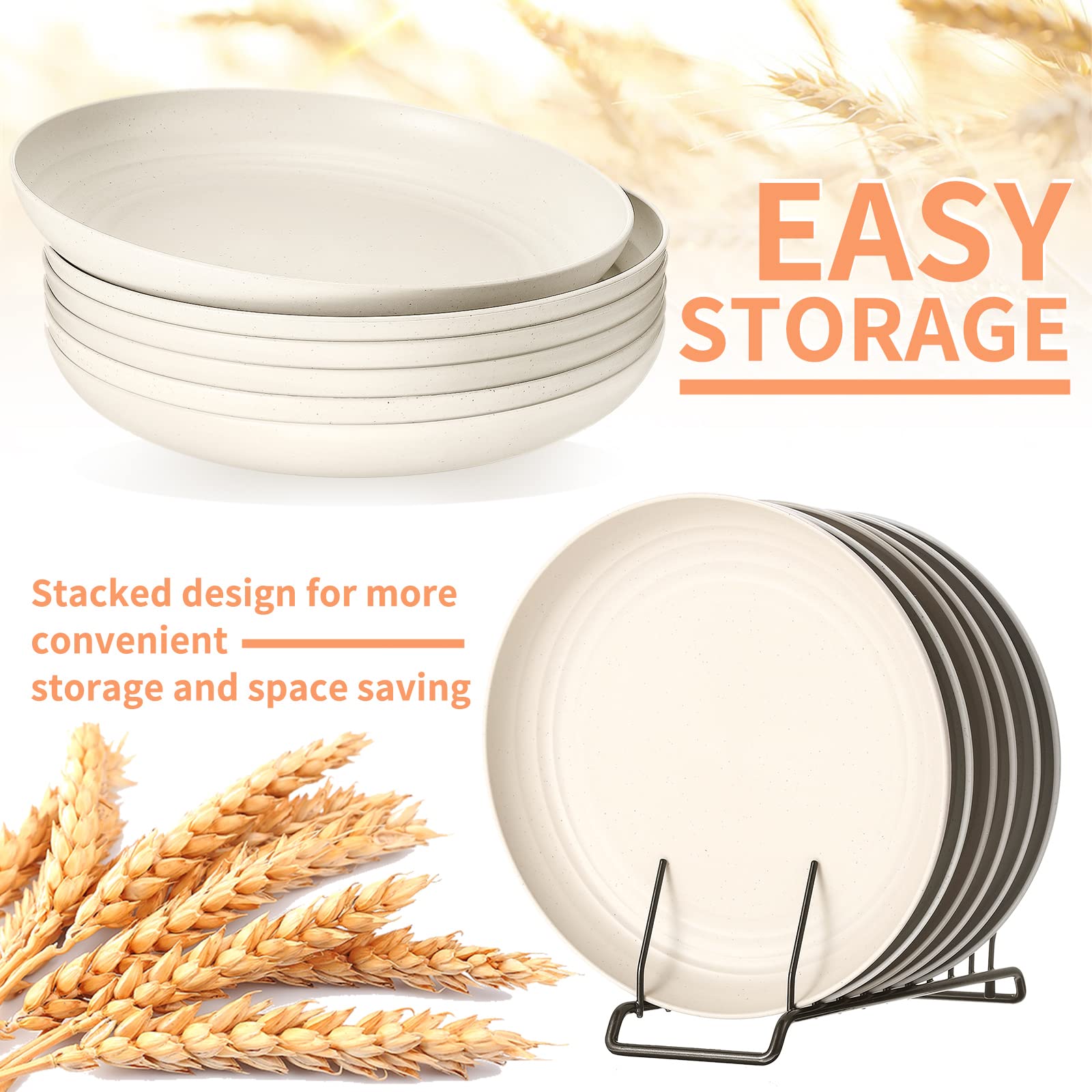 Zopeal 15 Pcs 10 Inch Wheat Straw Plates Lightweight Unbreakable Deep Dinner Plates Reusable Plastic Plates Microwave Safe Dinnerware for Kids Children Toddler Adult (Beige)