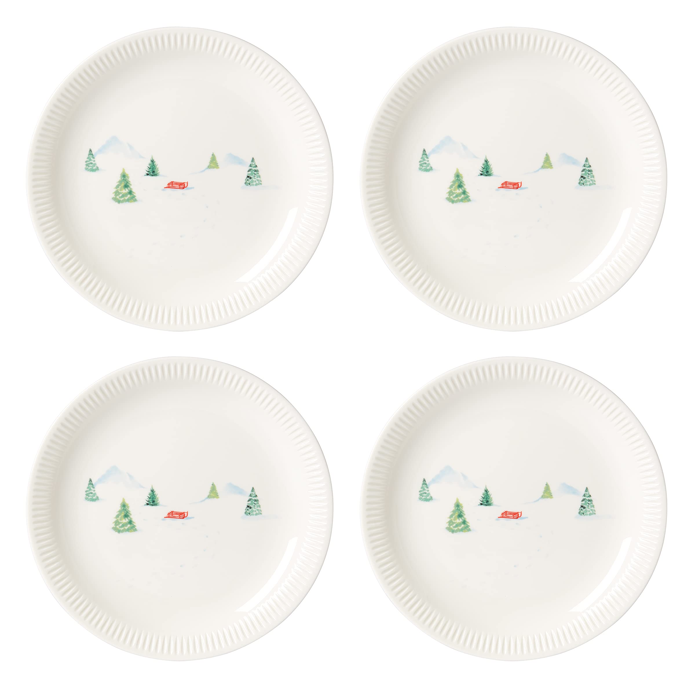 Lenox Profile Snow Day 4-Piece Dinner Plate Set, 6.75, White