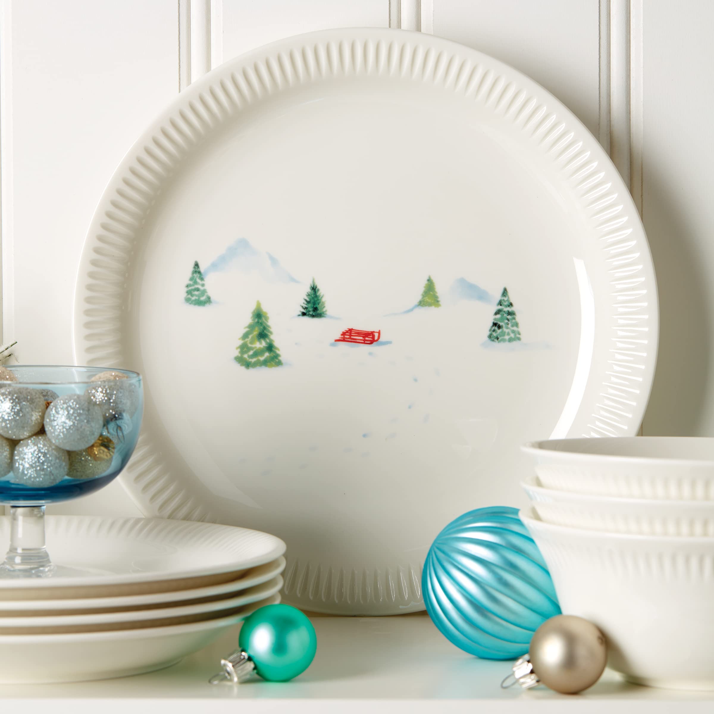 Lenox Profile Snow Day 4-Piece Dinner Plate Set, 6.75, White