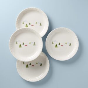 Lenox Profile Snow Day 4-Piece Dinner Plate Set, 6.75, White