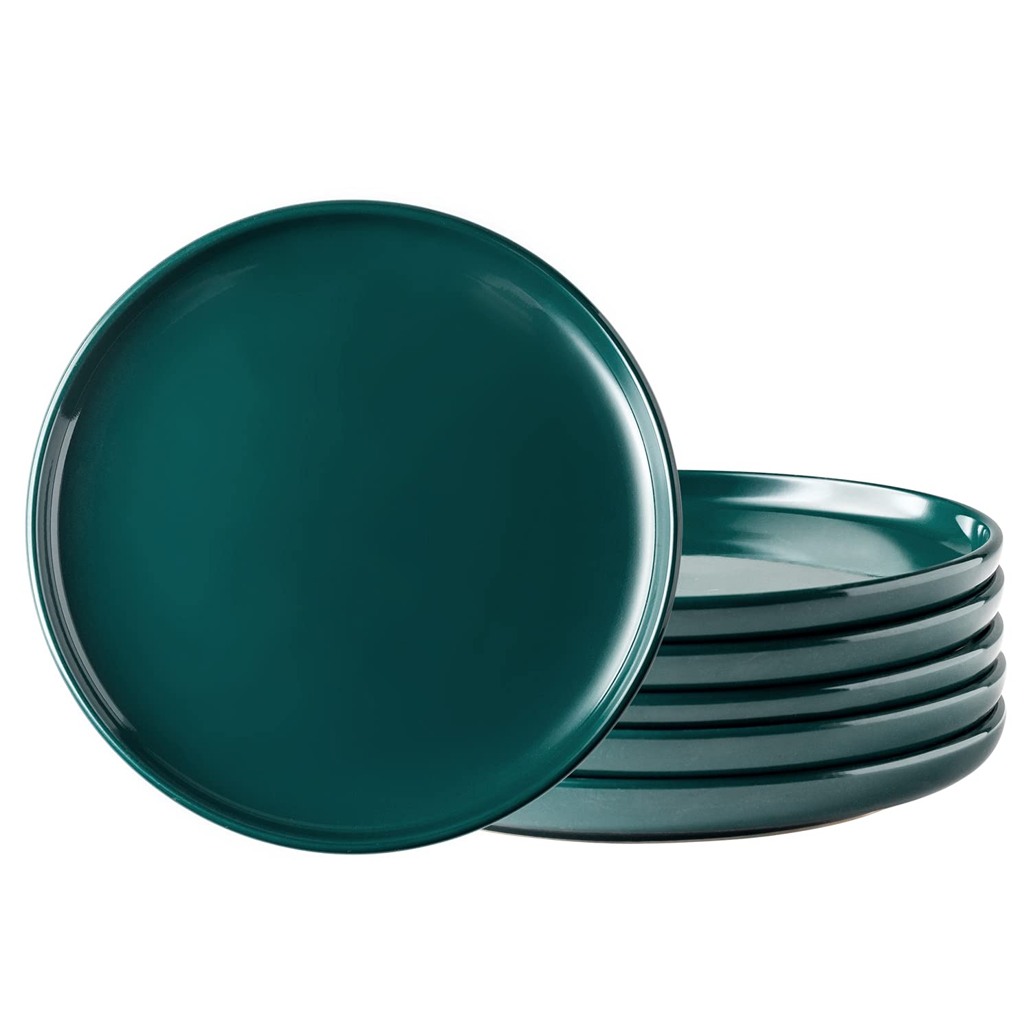 AmorArc Ceramic Dinner Plates Set of 6,10.5 inch Stoneware plates for Kitchen, Dinnerware Dishes set- Microwave,Dishwasher Safe,Scratch Resistant-Blackish Green