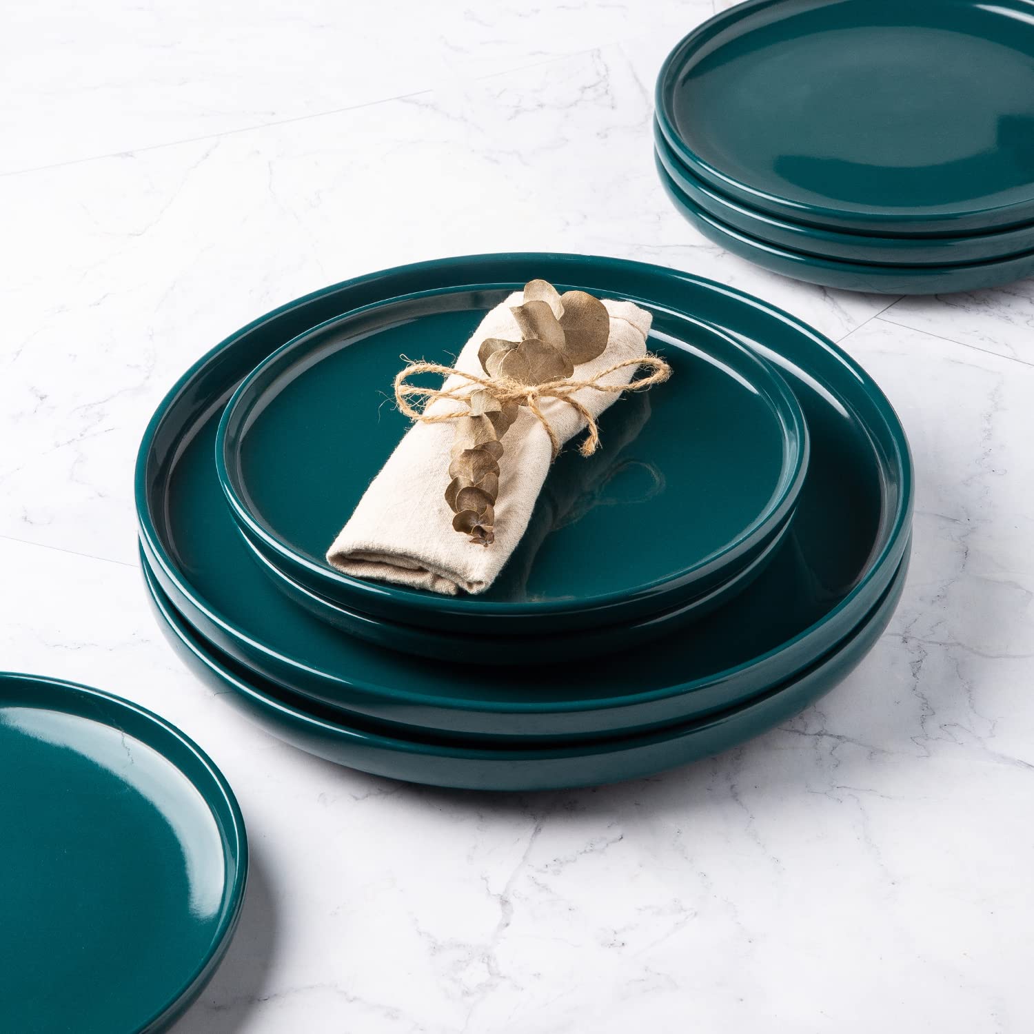 AmorArc Ceramic Dinner Plates Set of 6,10.5 inch Stoneware plates for Kitchen, Dinnerware Dishes set- Microwave,Dishwasher Safe,Scratch Resistant-Blackish Green