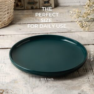 AmorArc Ceramic Dinner Plates Set of 6,10.5 inch Stoneware plates for Kitchen, Dinnerware Dishes set- Microwave,Dishwasher Safe,Scratch Resistant-Blackish Green