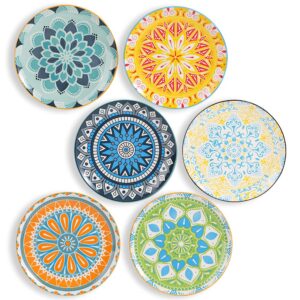 ahx plate set 8 inch - salad plates | dessert appetizer plates colorful - porcelain lunch plates - set of 6 - dishwasher and microwave safe