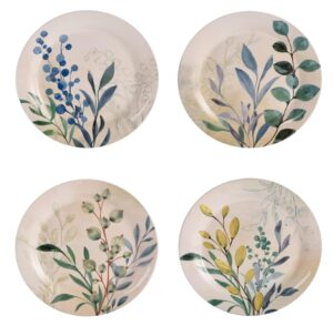 bico botanical valley ceramic salad plates, 8.75 inch, set of 4, for salad, appetizer, microwave & dishwasher safe