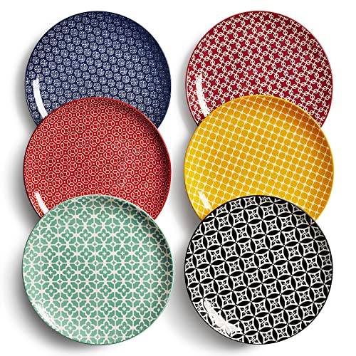 DOWAN 8.5" Dessert Plates - Colorful Ceramic Salad Plates, Easter Plates for Pasta, Dinner, Snack, Fruit, Party, Wedding - Dishwasher & Microwave Safe, Set of 6