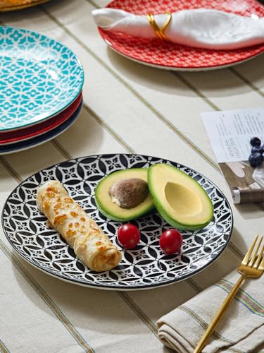 DOWAN 8.5" Dessert Plates - Colorful Ceramic Salad Plates, Easter Plates for Pasta, Dinner, Snack, Fruit, Party, Wedding - Dishwasher & Microwave Safe, Set of 6