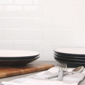 10 Strawberry Street Two Tone Coupe 8” Salad Plate Set Of 6, Black/White