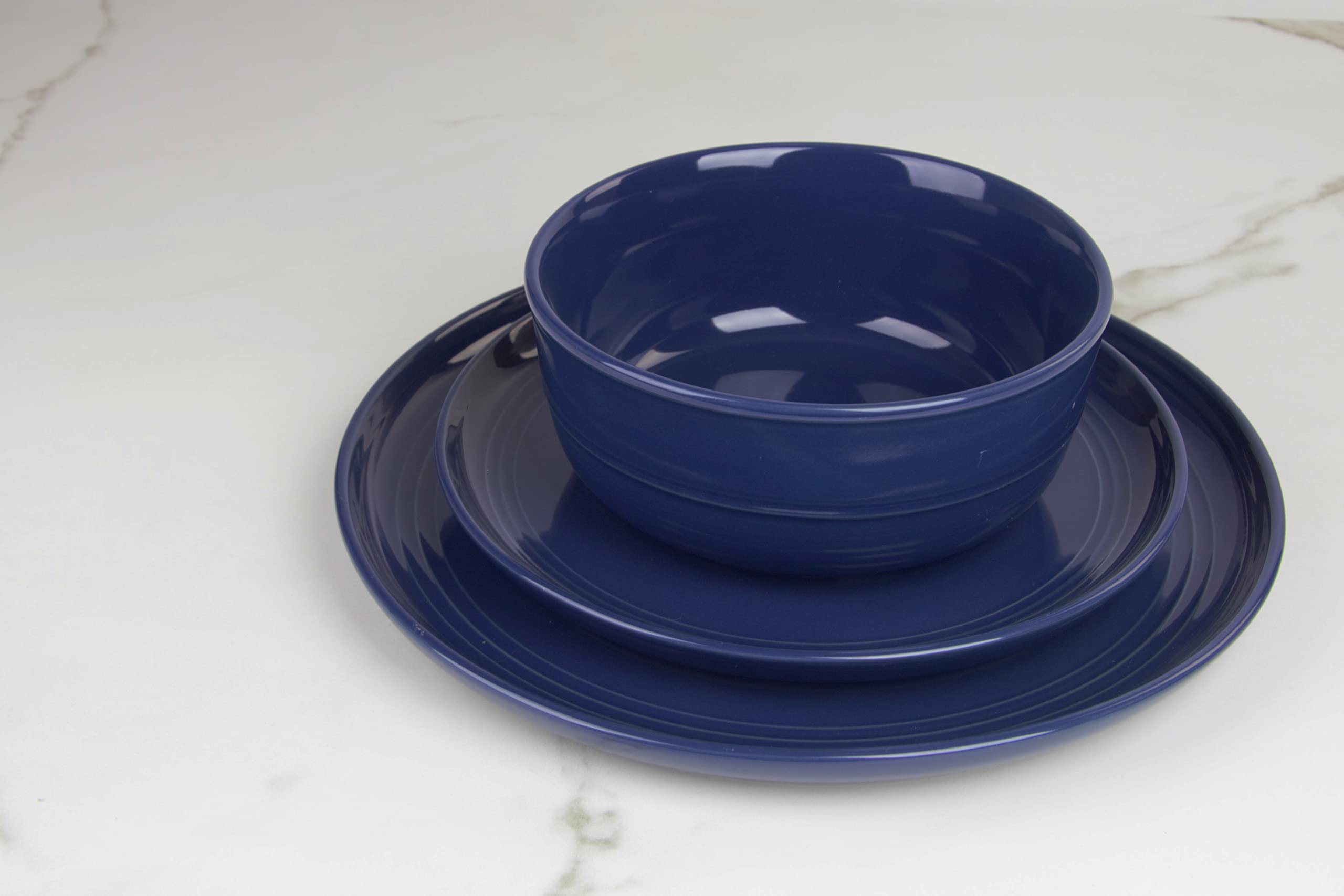 Double Line 8.25" Salad Plate, Set of 6, Cobalt Blue