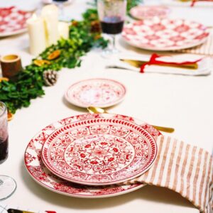 Sonemone Red Salad Plates 8.75 Inch, Set of 4, for Salad, Appetizer, Christmas, Microwave & Dishwasher Safe