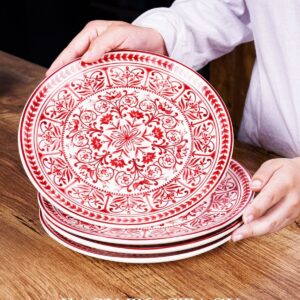 Sonemone Red Salad Plates 8.75 Inch, Set of 4, for Salad, Appetizer, Christmas, Microwave & Dishwasher Safe