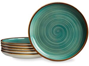 onemore ceramic dinner plates set of 6, 8.5 inch small stoneware plates for appetizer, salad and dessert. oven, microwave and dishwasher safe plate, stackable, rustic kitchen porcelain dish, teal