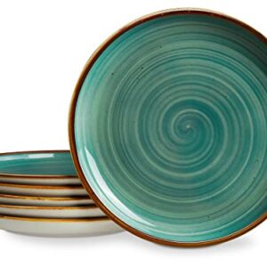 ONEMORE Ceramic Dinner Plates Set of 6, 8.5 inch Small Stoneware Plates for Appetizer, Salad and Dessert. Oven, Microwave and Dishwasher Safe Plate, Stackable, Rustic Kitchen Porcelain Dish, Teal