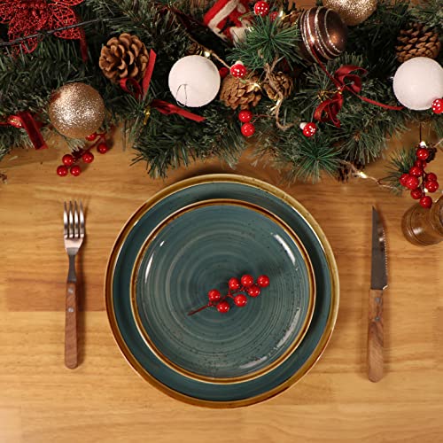 ONEMORE Ceramic Dinner Plates Set of 6, 8.5 inch Small Stoneware Plates for Appetizer, Salad and Dessert. Oven, Microwave and Dishwasher Safe Plate, Stackable, Rustic Kitchen Porcelain Dish, Teal