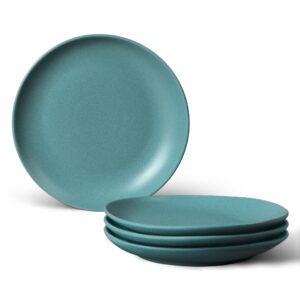 fanquare 8" green matte dessert plates set of 4, large porcelain pasta plates, modern ceramic dishes set, salad plate