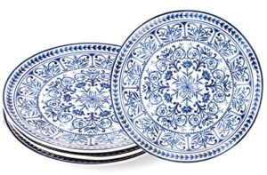 sonemone 8.75 inch marrakesh tile floral salad plates, blue ceramic plates set of 4, for salad, pasta, pancakes, steak, microwave & dishwasher safe