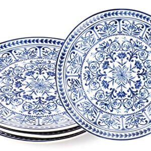 Sonemone 8.75 Inch Marrakesh Tile Floral Salad Plates, Blue Ceramic Plates Set of 4, for Salad, Pasta, Pancakes, Steak, Microwave & Dishwasher Safe