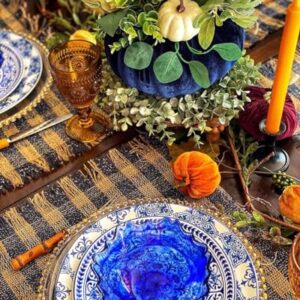 Sonemone 8.75 Inch Marrakesh Tile Floral Salad Plates, Blue Ceramic Plates Set of 4, for Salad, Pasta, Pancakes, Steak, Microwave & Dishwasher Safe